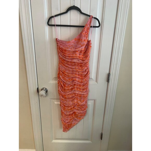 Likely‎ Lizzy Ruched Asymmetric One Shoulder Pink Orange Body-con Dress Sz 8 NWT - Picture 2 of 7